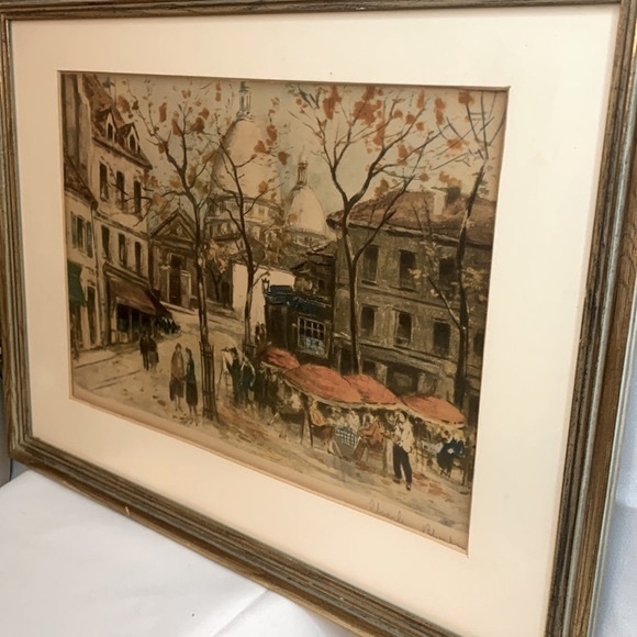 Vtg Signed Charles Mondin French Paris cafe city scape framed lithograph artwork - Picture 7 of 10